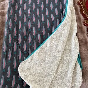 Kickee Pants Gray and Teal Fish Pattern Blanket
